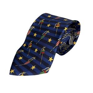 Tommy Hilfiger Tie Mens Blue Stars Nautical Buoy Print 100% Italian Silk USA